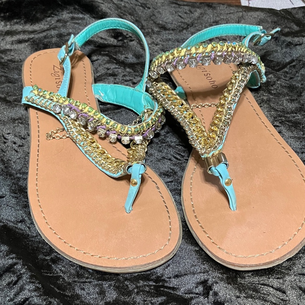 Zigi embellished, gold and rhinestone, mint green sandals